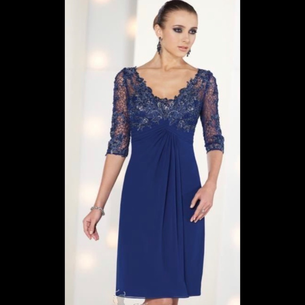 MON CHERI NAVY SEQUINED DRESS